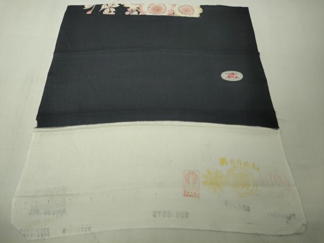 平和屋本店∞極上　道中着　ロング丈　枝垂れ桜　濃紺地　鬼しぼ縮緬　反端付き　逸品　未使用　DZAB6984kh6