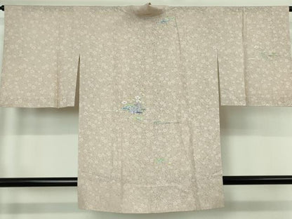 平和屋着物∞極上　道中着　スリーシーズン　春夏秋　塵除け　友禅　花唐草紋紗　雪輪　松竹梅　灰梅色地　逸品　DZAB6987kh6