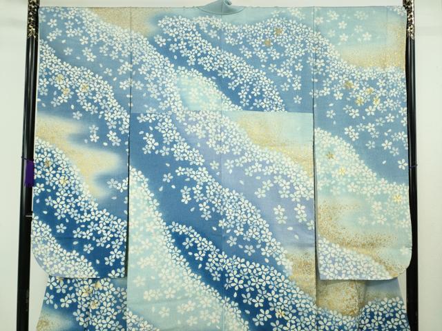 平和屋着物●極上　振袖　刺繍　舞花文　暈し染め　金糸　銀通し地　逸品　未使用　DZAB6990kh6
