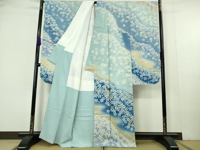 平和屋着物●極上　振袖　刺繍　舞花文　暈し染め　金糸　銀通し地　逸品　未使用　DZAB6990kh6