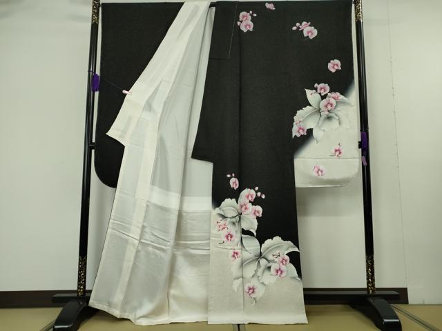 平和屋着物●極上　振袖　胡蝶蘭　暈し染め　黒地　金糸　銀通し地　逸品　未使用　DZAB6992kh6