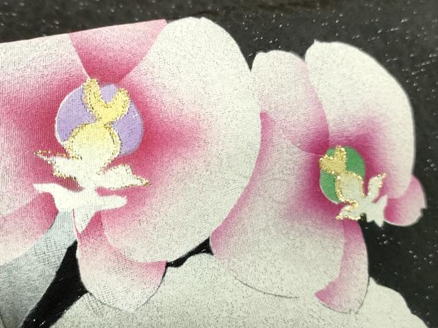 平和屋着物●極上　振袖　胡蝶蘭　暈し染め　黒地　金糸　銀通し地　逸品　未使用　DZAB6992kh6
