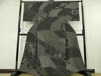 平和屋本店●極上　中国三大刺繍　スワトウ刺繍　刺し子　刺繍　訪問着　絞り　名物裂　黒地　さが美扱い　逸品　未使用　DZAB6994kh6