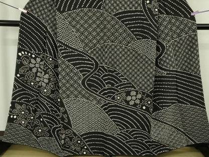平和屋本店●極上　中国三大刺繍　スワトウ刺繍　刺し子　刺繍　訪問着　絞り　名物裂　黒地　さが美扱い　逸品　未使用　DZAB6994kh6