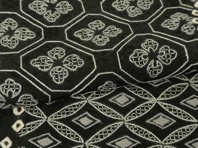 平和屋本店●極上　中国三大刺繍　スワトウ刺繍　刺し子　刺繍　訪問着　絞り　名物裂　黒地　さが美扱い　逸品　未使用　DZAB6994kh6