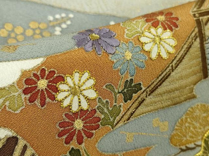 平和屋本店●極上　創業460年・千總　黒留袖　駒刺繍　御所車風景花鳥文　金彩　逸品　DZAB6995kh6