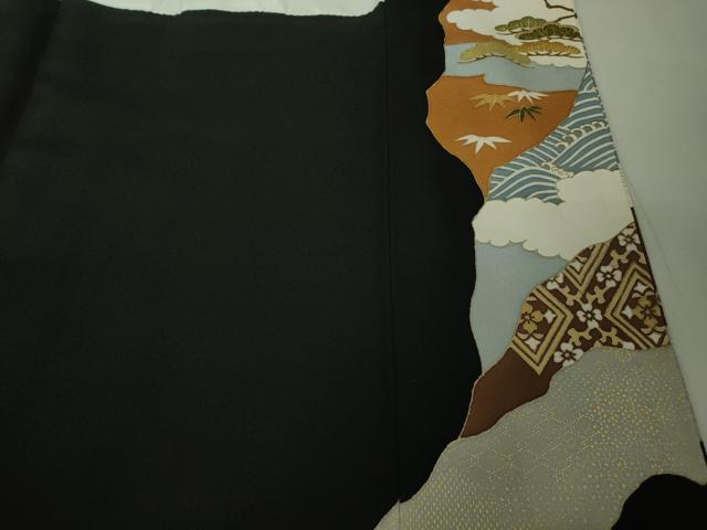 平和屋本店●極上　創業460年・千總　黒留袖　駒刺繍　御所車風景花鳥文　金彩　逸品　DZAB6995kh6