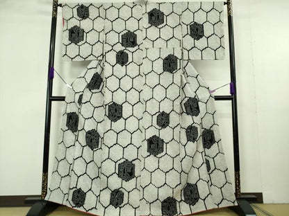 平和屋本店●極上　本疋田絞り　小紋　亀甲　陶器文　逸品　DZAB6999kh6
