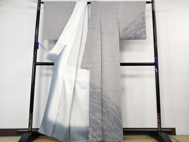 平和屋本店●極上　名門　藤娘きぬたや・総絞り　訪問着　流水文　牡丹鼠色地　暈し染め　逸品　DZAB7000kh6