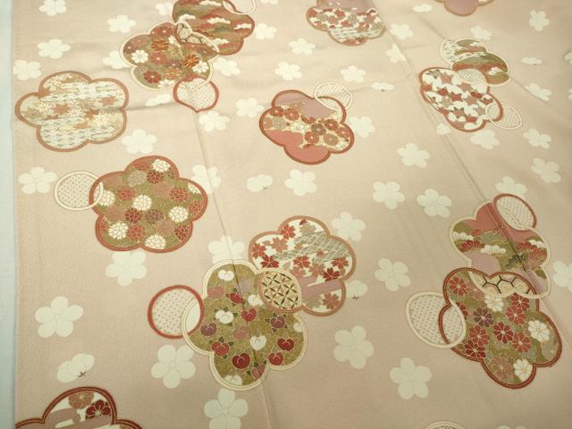 平和屋本店●極上　吉澤友禅　訪問着　駒刺繍　松竹梅　桜　橘　薄い洗柿色地　金彩　縮緬地　反端付き　逸品　未使用　DZAB7003kh6