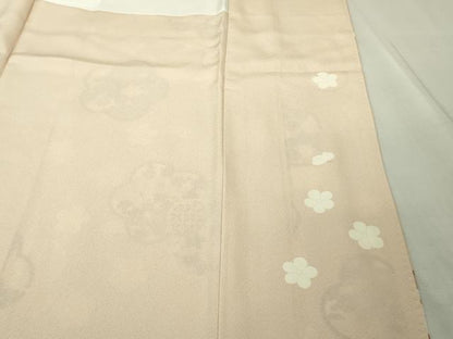 平和屋本店●極上　吉澤友禅　訪問着　駒刺繍　松竹梅　桜　橘　薄い洗柿色地　金彩　縮緬地　反端付き　逸品　未使用　DZAB7003kh6