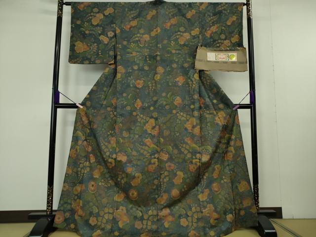 平和屋本店▽極上　中国三大刺繍 スワトウ刺繍 相良・蘇州刺繍 本場縞大島紬　単衣　辻が花　上村絹織物謹製　証紙付き　逸品　DZAB7006kh6