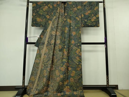 平和屋本店▽極上　中国三大刺繍 スワトウ刺繍 相良・蘇州刺繍 本場縞大島紬　単衣　辻が花　上村絹織物謹製　証紙付き　逸品　DZAB7006kh6