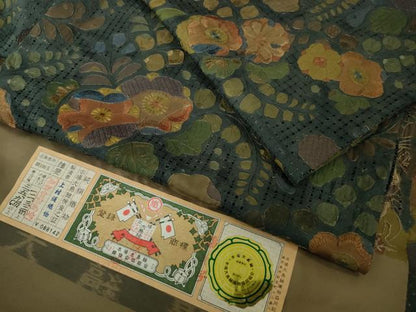 平和屋本店▽極上　中国三大刺繍 スワトウ刺繍 相良・蘇州刺繍 本場縞大島紬　単衣　辻が花　上村絹織物謹製　証紙付き　逸品　DZAB7006kh6