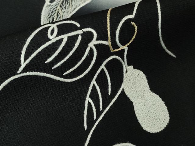 平和屋本店●極上　中国三大刺繍　相良刺繍　竹屋町刺繍　訪問着　瓢箪蔦の葉文　黒地　暈し染め　金銀糸　逸品　DZAB7007kh6