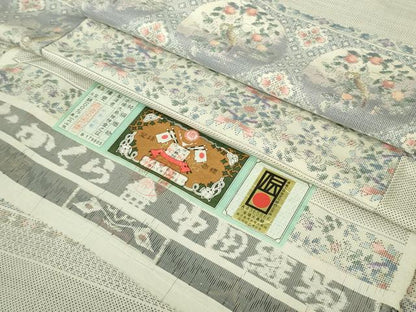 平和屋本店●極上　本場大島紬　白大島　花鳥横段文　中田織物謹製　証紙付き　逸品　未使用　DZAB7015kh6