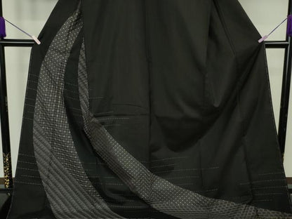 平和屋本店●極上　本場縞大島紬　訪問着　刺し子　刺繍　名物裂　黒地　ロング丈　逸品　未使用　DZAB7016kh6