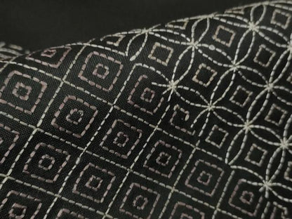 平和屋本店●極上　本場縞大島紬　訪問着　刺し子　刺繍　名物裂　黒地　ロング丈　逸品　未使用　DZAB7016kh6