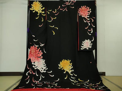 平和屋本店●極上 お引きずり・お引き摺り・引き振袖 和装 結婚式 舞妓 芸妓　芸者　衣装　作家物　乱菊　黒地　金銀彩　逸品　DZAB7018kh6