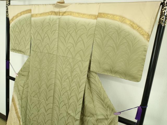 平和屋本店●極上　皇室献上作家　北出与三郎　訪問着　大王松　柳茶色地　暈し染め　金彩　逸品　未使用　DZAB7019kh6