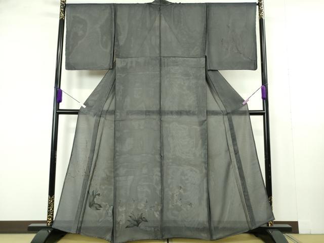 平和屋本店●極上　訪問着　無双　紗袷　紗×絽　胡蝶蘭　藍鉄色地　逸品　未使用　DZAB7021kh6