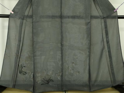平和屋本店●極上　訪問着　無双　紗袷　紗×絽　胡蝶蘭　藍鉄色地　逸品　未使用　DZAB7021kh6