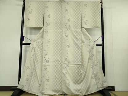 平和屋着物●極上　結城紬　はたおり娘　80亀甲　市松　吉祥間道　練色地　やまと誂製　逸品　DZAB7022kh6