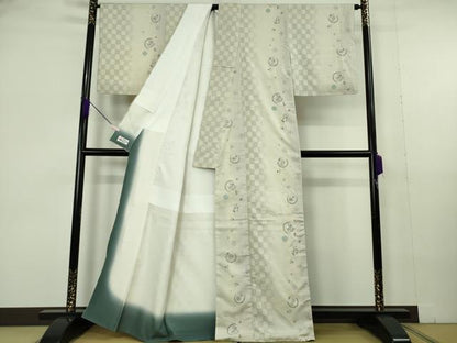 平和屋着物●極上　結城紬　はたおり娘　80亀甲　市松　吉祥間道　練色地　やまと誂製　逸品　DZAB7022kh6