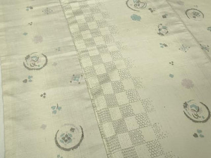 平和屋着物●極上　結城紬　はたおり娘　80亀甲　市松　吉祥間道　練色地　やまと誂製　逸品　DZAB7022kh6