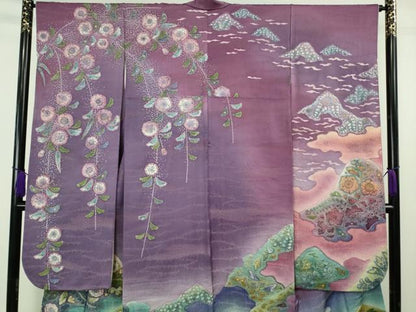 平和屋本店●極上　 吉乃一廉　幻の辻が花　振袖　暈し染め　銀通し地　逸品　DZAB7025kh6