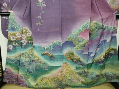 平和屋本店●極上　 吉乃一廉　幻の辻が花　振袖　暈し染め　銀通し地　逸品　DZAB7025kh6