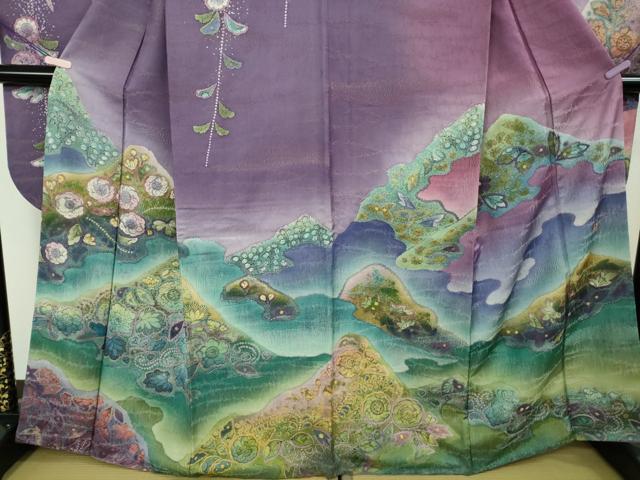 平和屋本店●極上　 吉乃一廉　幻の辻が花　振袖　暈し染め　銀通し地　逸品　DZAB7025kh6