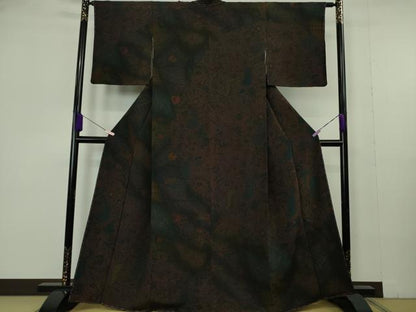 平和屋本店●極上　前田仁仙　仁仙更紗　訪問着　更紗花鳥文　黒鳶色地　鬼しぼ縮緬　反端付き　逸品　未使用　DZAB7026kh6