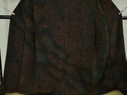 平和屋本店●極上　前田仁仙　仁仙更紗　訪問着　更紗花鳥文　黒鳶色地　鬼しぼ縮緬　反端付き　逸品　未使用　DZAB7026kh6