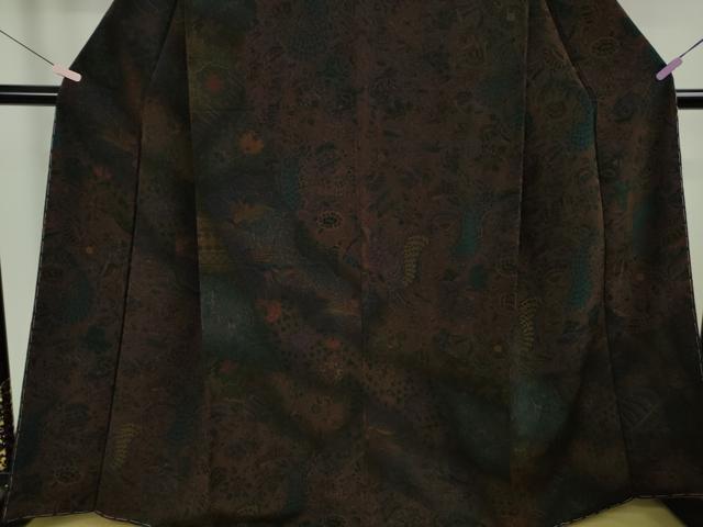 平和屋本店●極上　前田仁仙　仁仙更紗　訪問着　更紗花鳥文　黒鳶色地　鬼しぼ縮緬　反端付き　逸品　未使用　DZAB7026kh6
