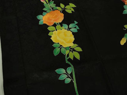 平和屋本店∞極上　野口真造　大彦二代目　江戸染繍友禅　長羽織　刺繍　薔薇　バラ　黒地　金銀糸　逸品　DZAB7028kh6