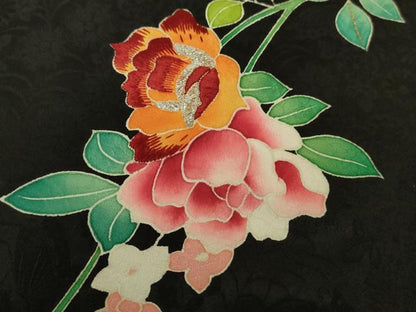 平和屋本店∞極上　野口真造　大彦二代目　江戸染繍友禅　長羽織　刺繍　薔薇　バラ　黒地　金銀糸　逸品　DZAB7028kh6
