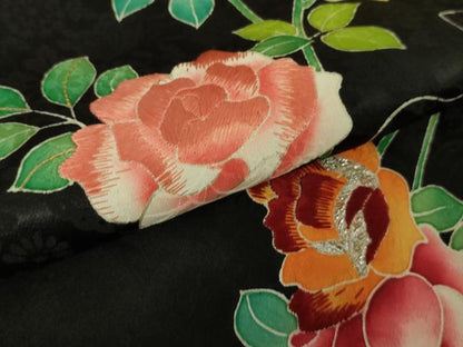 平和屋本店∞極上　野口真造　大彦二代目　江戸染繍友禅　長羽織　刺繍　薔薇　バラ　黒地　金銀糸　逸品　DZAB7028kh6