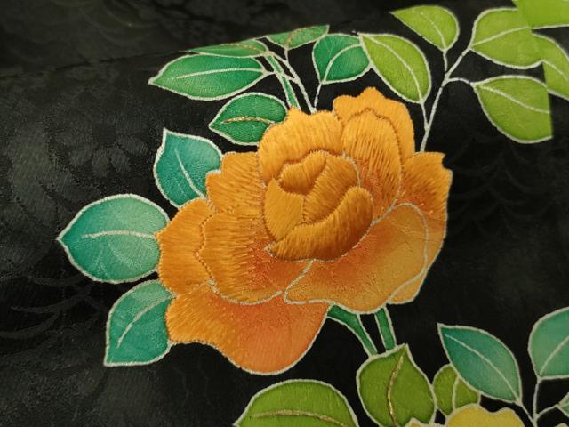 平和屋本店∞極上　野口真造　大彦二代目　江戸染繍友禅　長羽織　刺繍　薔薇　バラ　黒地　金銀糸　逸品　DZAB7028kh6