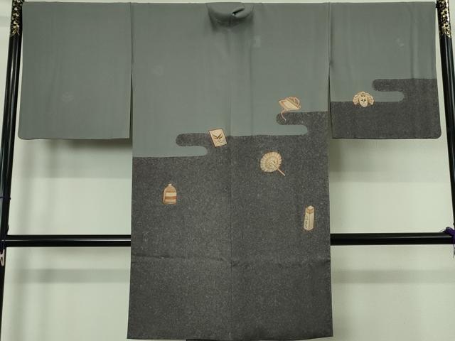 平和屋本店∞極上　道中着　ロング丈　手描き　歌舞伎　隈取　鼓　番傘　扇子　逸品　DZAB7035kh6