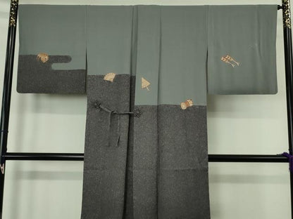 平和屋本店∞極上　道中着　ロング丈　手描き　歌舞伎　隈取　鼓　番傘　扇子　逸品　DZAB7035kh6