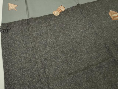 平和屋本店∞極上　道中着　ロング丈　手描き　歌舞伎　隈取　鼓　番傘　扇子　逸品　DZAB7035kh6