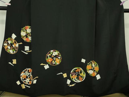 平和屋本店●極上　銀座　志ま亀　黒留袖　駒刺繍　花丸文　たとう紙付き　逸品　DZAB7042kh6