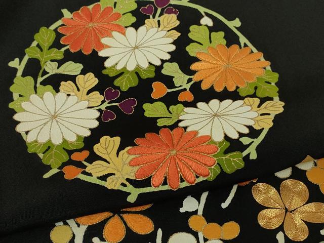 平和屋本店●極上　銀座　志ま亀　黒留袖　駒刺繍　花丸文　たとう紙付き　逸品　DZAB7042kh6
