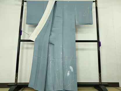 平和屋本店▽極上　創業460年・千總　訪問着　単衣　白鷺　シロサギ　銀彩　高島屋扱い　反端付き　逸品　DZAB7046kh6
