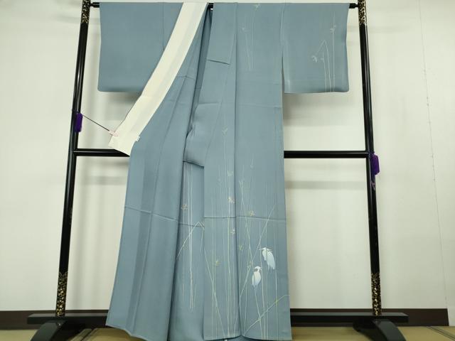 平和屋本店▽極上　創業460年・千總　訪問着　単衣　白鷺　シロサギ　銀彩　高島屋扱い　反端付き　逸品　DZAB7046kh6