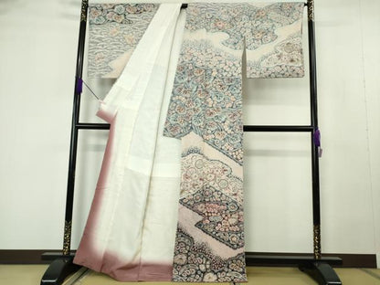 平和屋本店●極上　十七代京屋林蔵　本場結城紬　訪問着　絞り　辻が花　暈し染め　逸品　DZAB7050kh6