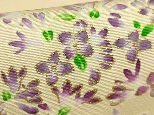 平和屋本店●極上　塩瀬　九寸名古屋帯　刺繍　草花文　金彩　風呂敷付き　松坂屋染織名作展　逸品　DZAB7054kh6