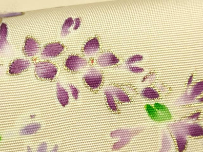 平和屋本店●極上　塩瀬　九寸名古屋帯　刺繍　草花文　金彩　風呂敷付き　松坂屋染織名作展　逸品　DZAB7054kh6