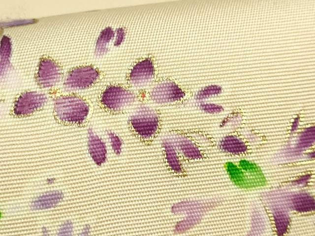 平和屋本店●極上　塩瀬　九寸名古屋帯　刺繍　草花文　金彩　風呂敷付き　松坂屋染織名作展　逸品　DZAB7054kh6